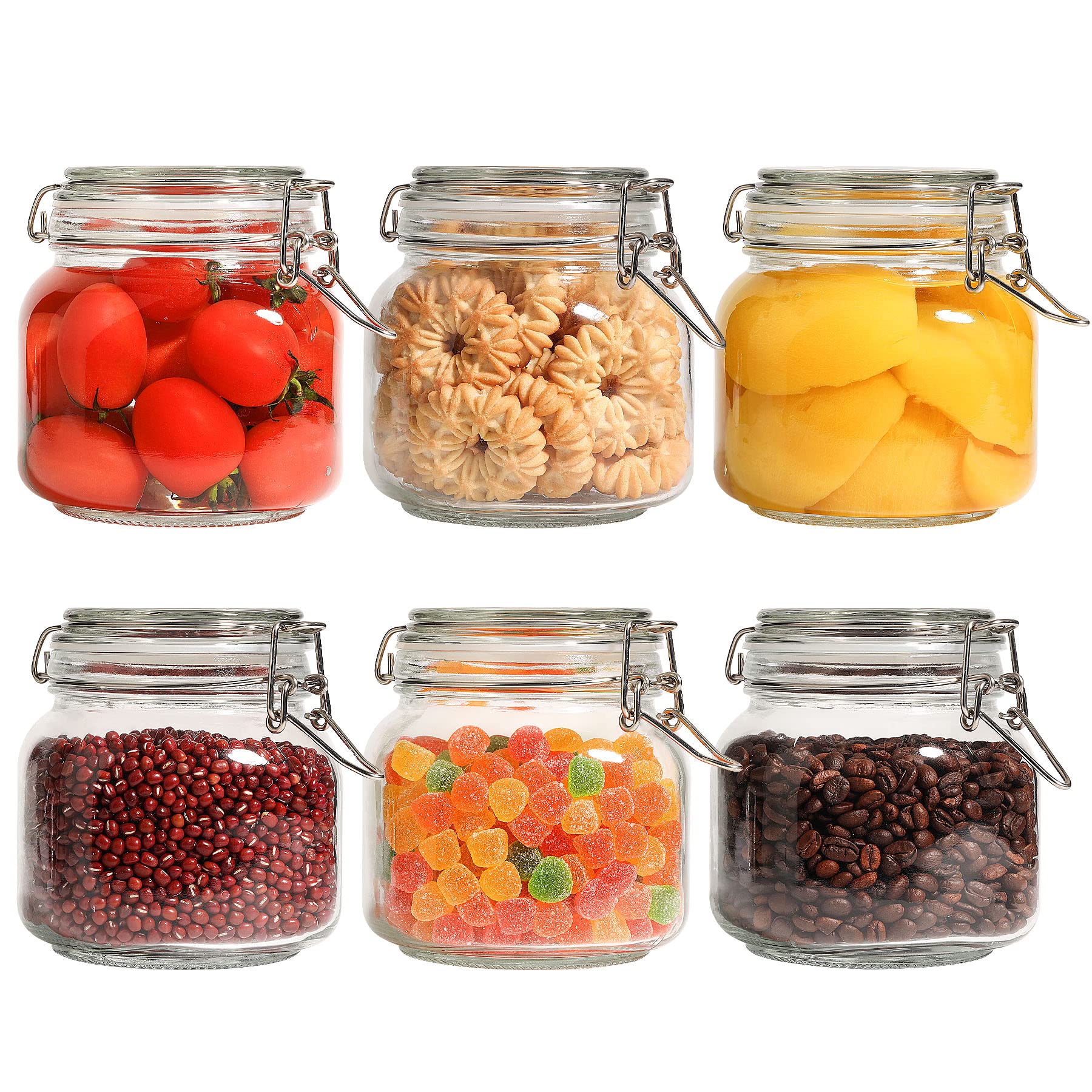 ComSaf Airtight Glass Jars with Lids 17oz Small Food Storage Container Set of 6 - Airtight Canister with Clear Preserving Seal Wire Clip Fastening for Kitchen Canning Pickling Mason jars