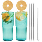 ANOTION Glass Cups with Lids and Straws - 40 Oz Tumbler with Handle and Straw Glass Water Bottles Drinking Glasses with Straws Iced Coffee Cups Travel Coffee Mug Smoothie Tumbler