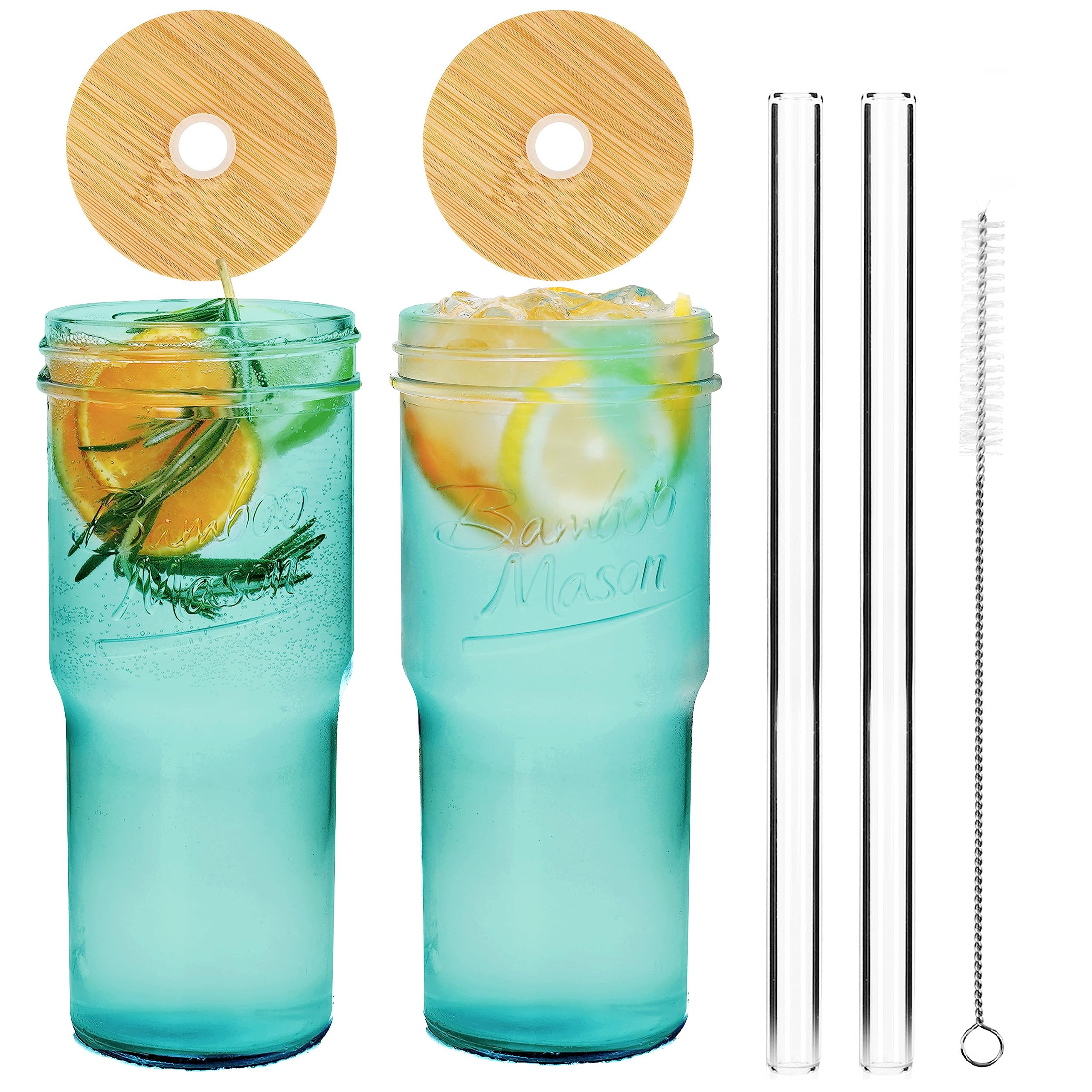 ANOTION Glass Cups with Lids and Straws - 40 Oz Tumbler with Handle and Straw Glass Water Bottles Drinking Glasses with Straws Iced Coffee Cups Travel Coffee Mug Smoothie Tumbler