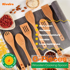 Riveira Premium Brown Bamboo Wooden Spoons for Cooking Set of 9 – Premium Brown Bamboo Wooden Cooking Utensils, Wooden Spatula, Wooden Spoon - Premium Quality Wooden Utensil Set for Non-Toxic Cooking