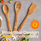 Riveira Premium Brown Bamboo Wooden Spoons for Cooking Set of 9 – Premium Brown Bamboo Wooden Cooking Utensils, Wooden Spatula, Wooden Spoon - Premium Quality Wooden Utensil Set for Non-Toxic Cooking