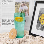 ANOTION Glass Cups with Lids and Straws - 40 Oz Tumbler with Handle and Straw Glass Water Bottles Drinking Glasses with Straws Iced Coffee Cups Travel Coffee Mug Smoothie Tumbler