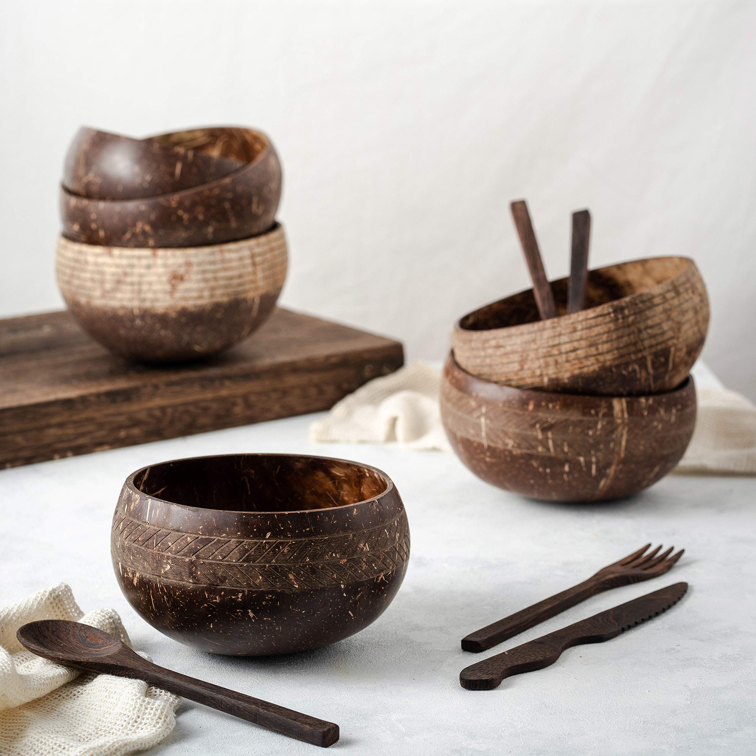 Jungle Culture 2 Polished Coconut Bowl and Wooden Spoons Set with Bamboo Straws • Natural Coconut Smoothie Bowls • Healthy Choice Coco Shell Acai & Buddha Bowls • Eco Friendly Vegan Gifts