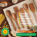 Riveira Premium Brown Bamboo Wooden Spoons for Cooking Set of 9 – Premium Brown Bamboo Wooden Cooking Utensils, Wooden Spatula, Wooden Spoon - Premium Quality Wooden Utensil Set for Non-Toxic Cooking